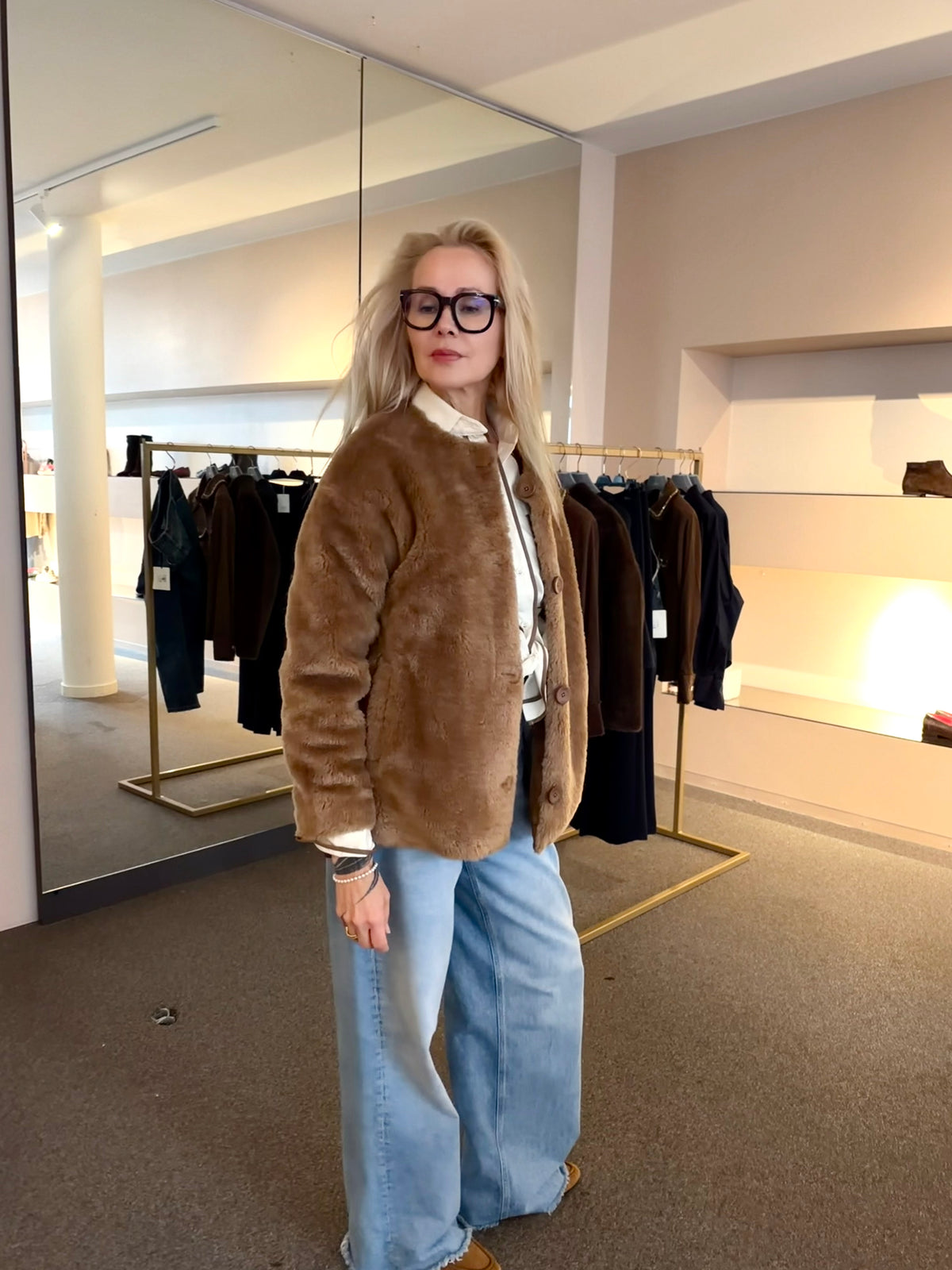 MAZE Teddy Jacket Collarless - Camel