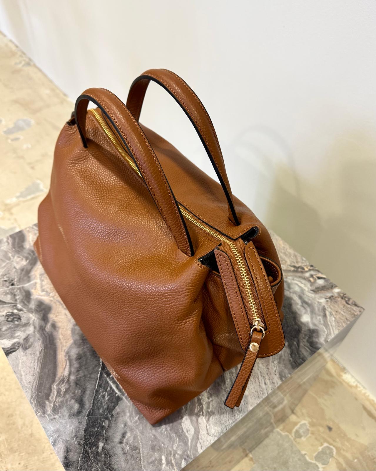 Elegante Leder-Handtasche in cognac – Made in Italy