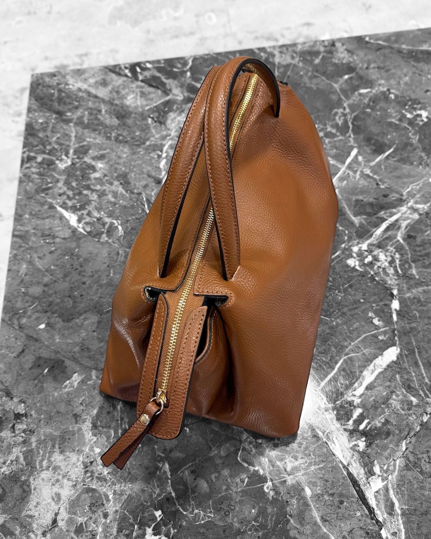 Elegante Leder-Handtasche in cognac – Made in Italy