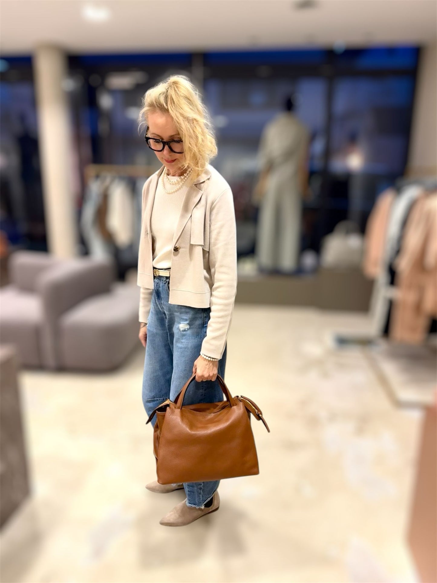 Elegante Leder-Handtasche in cognac – Made in Italy