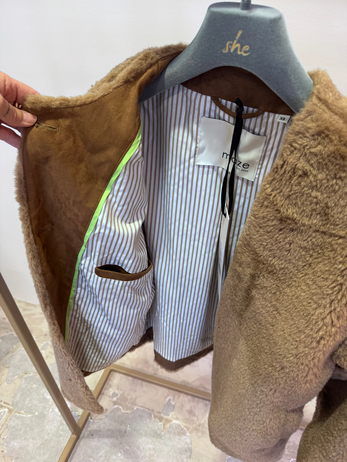 MAZE Teddy Jacket Collarless - Camel