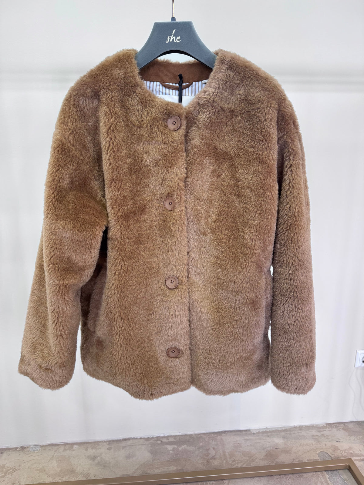 MAZE Teddy Jacket Collarless - Camel