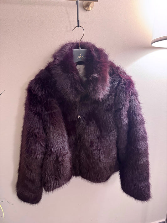 Faux Fur Jacket - Black Cherry / Tawny Port