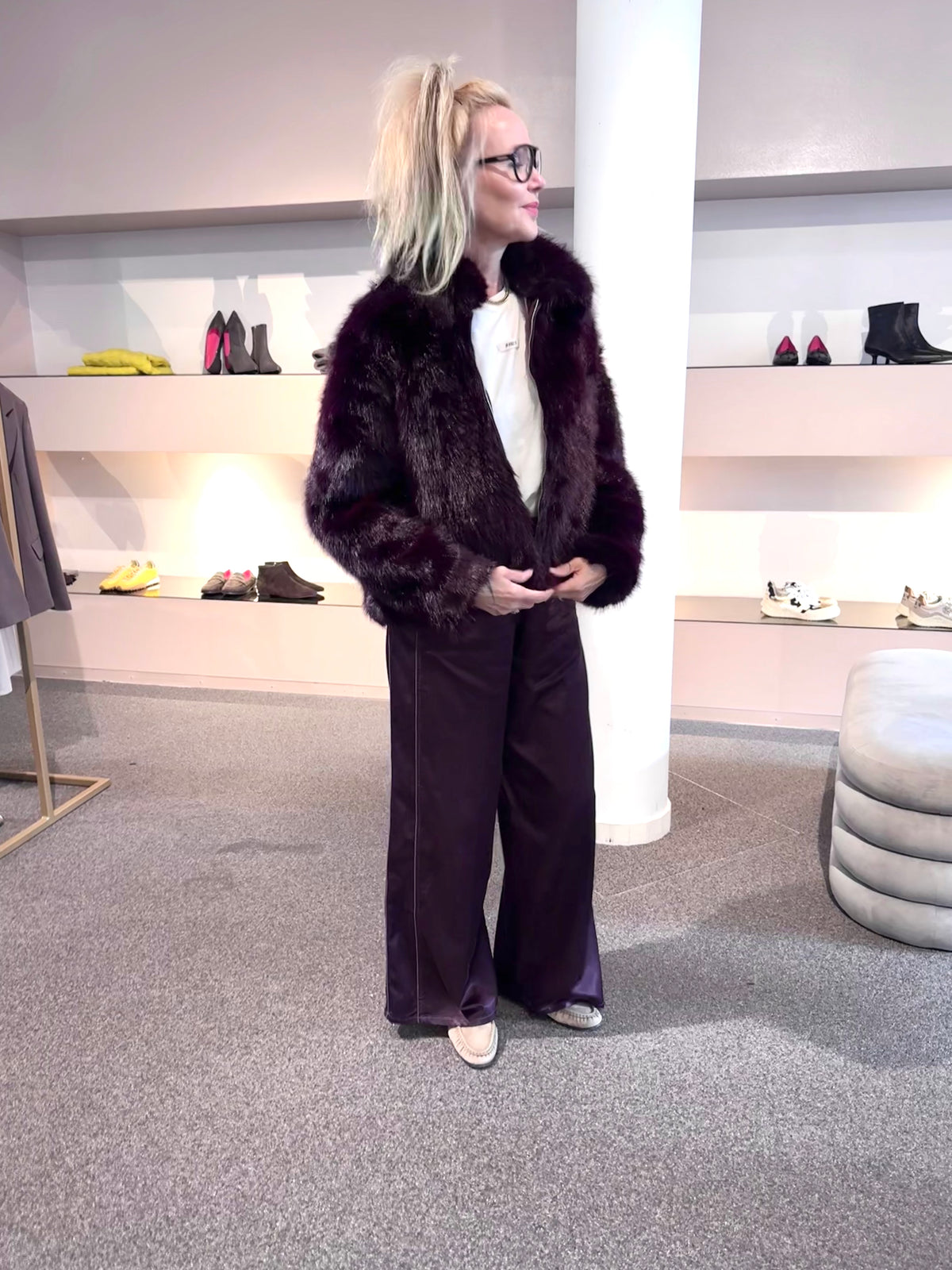 Faux Fur Jacket - Black Cherry / Tawny Port