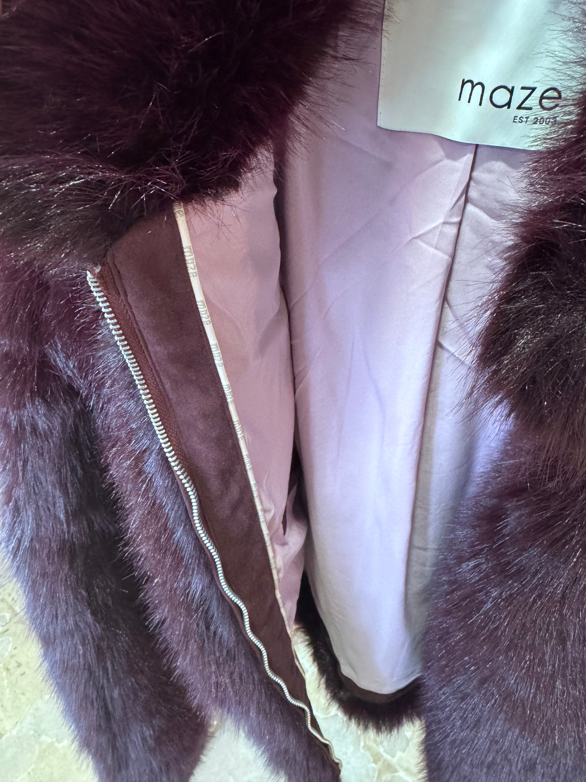 Faux Fur Jacket - Black Cherry / Tawny Port